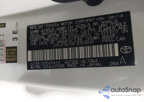 2015 Scion Tc z USA, uszkodzony, nr VIN JTKJF5C7XF3093909